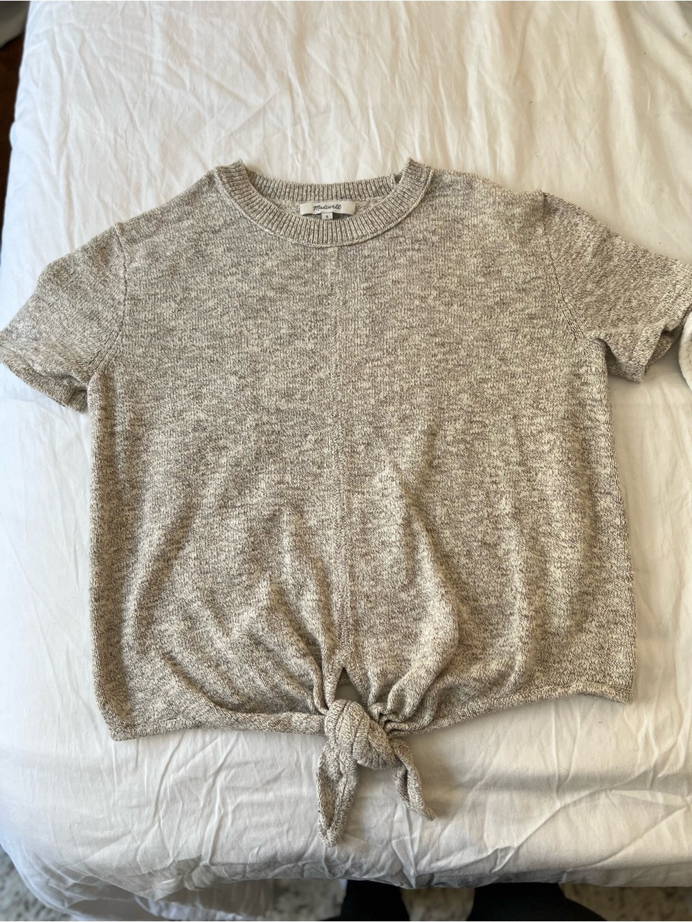 Madewell Short Sleeve Tie-Front Knit Tee - Oatmeal Heather